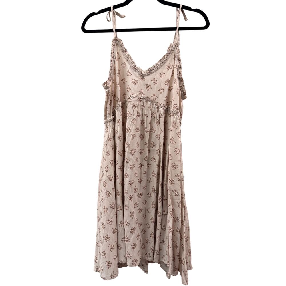 Patrons of Peace Cream Brown Floral Babydoll Mini Dress Medium